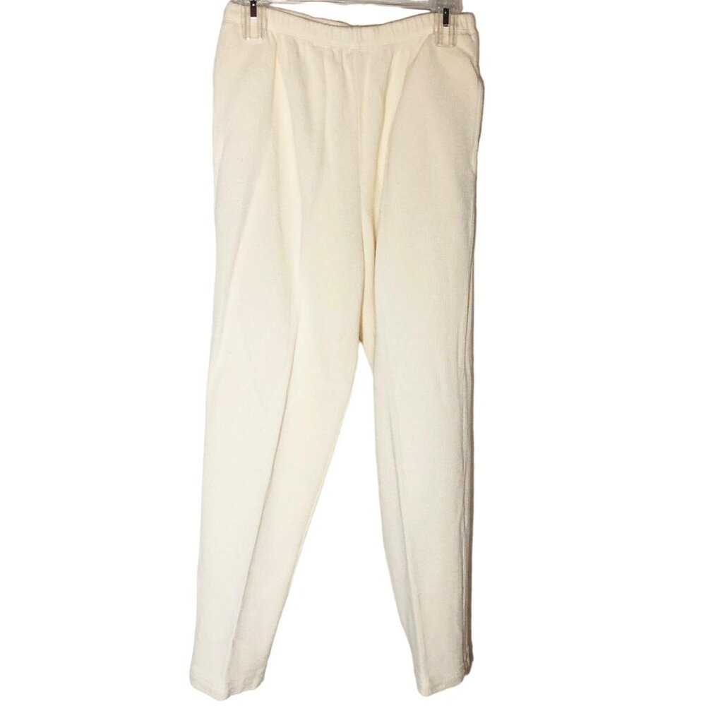 David Dart knit wear pants white elastic waist pockets cotton small waist 28" ri